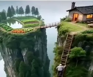 معماری خلاقانه؛ صخره دوقلو پیدا کردن رو یکیش خونه ساختن رو یکیش مزرعه پل زدن وسط