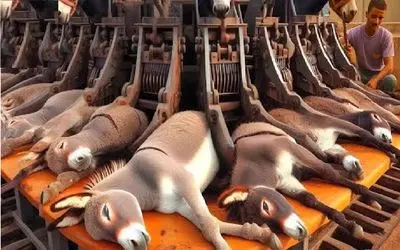 فرآوری الاغ؛ گردن الاغ و بعد 60 سال بهره کشی تو سلاخخونه از قفا زدن مثله کردن