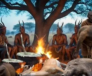 بربرهای آفریقا؛ سیاهان کم لباس با تیرکمون میمون می زنن و پوست و گوشتش رو می خورن