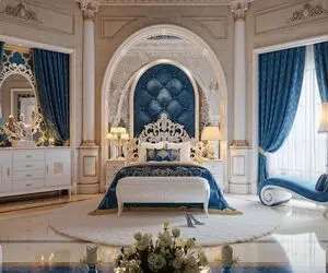 چیدانه خیلی قشنگ؛ با چیدمان پرده و مبل آبی درباری و کرم تم خونه تو بهاری کن