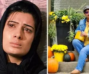 تیپ بابا دختری عاطفه رضوی با همسرش که موهاش تماما سفیده / بیوگرافی و گیسوان بلند آبی