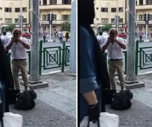 آواز خیابانی؛ ببینید این پیرمرد خوش پوش چه دلنشین ساز دهنی میزنه و احساسیت میکنه