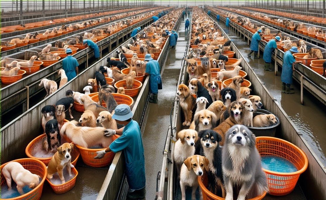 فرآوری گوشت سگ؛ ببینید تو این مزرعه چجور سگ ها رو پروار و بعد از کشتار کباب می کنن