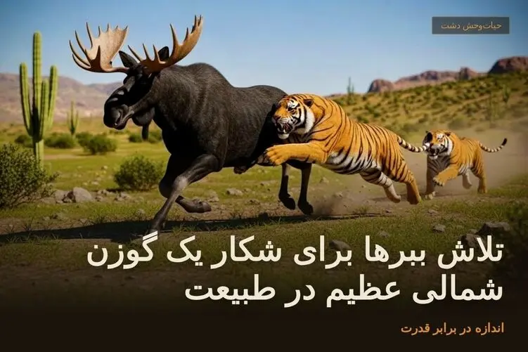 حیات‌وحش دشت؛ تلاش ببرها برای شکار یک گوزن شمالی عظیم در طبیعت
