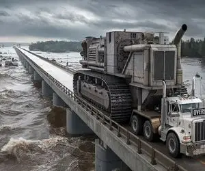 جابه جایی جانکاه؛ از رو پل معلق و وسط بوران تانک تجهیزات حمل میکنه مراقبن چپه نشه