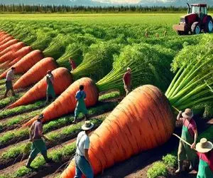 کشاورزی نوین؛ هویج 20 کیلویی 20هکتار زمین و با ربات تو 20 ثانیه چید مستقیم آب گرفت