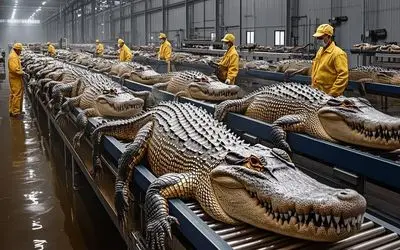 فرآوری تمساح؛ عملیات کارخانه فرآوری و صنعت پرسود کروکودیل با تکنولوژی