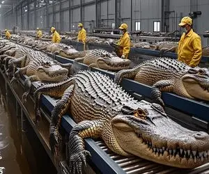 فرآوری تمساح؛ عملیات کارخانه فرآوری و صنعت پرسود کروکودیل با تکنولوژی