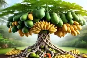 کشاورزی نوین؛ موز و انبه رو پیوند زدن درختشون خیلی جالب شد یکی درمیون موز و انبه داده