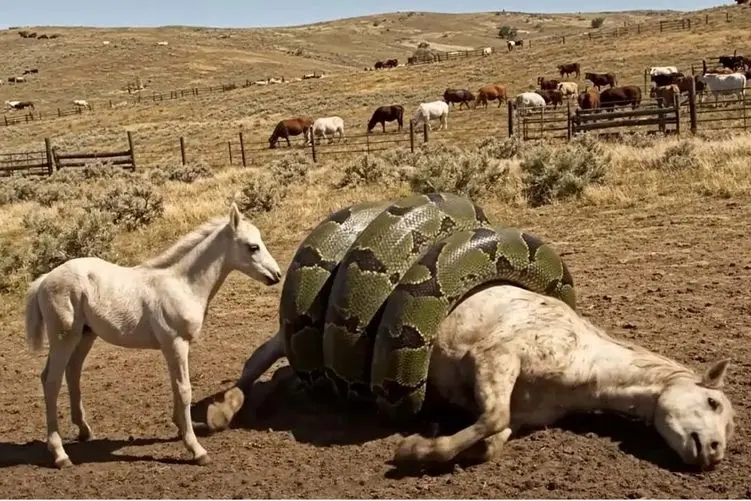 حیات وحش مصنوعی؛ اسب سفید برای نجات مادر مهربانش از چنگ مار خبیث کمک آورد