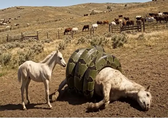 حیات وحش مصنوعی؛ اسب سفید برای نجات مادر مهربانش از چنگ مار خبیث کمک آورد