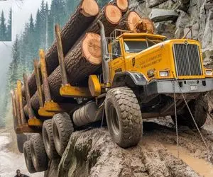 جابجایی جانکاه؛ اپراتور خاور کمپرس موقع حمل الوار تو جاده لغزنده سر خورد تو دره