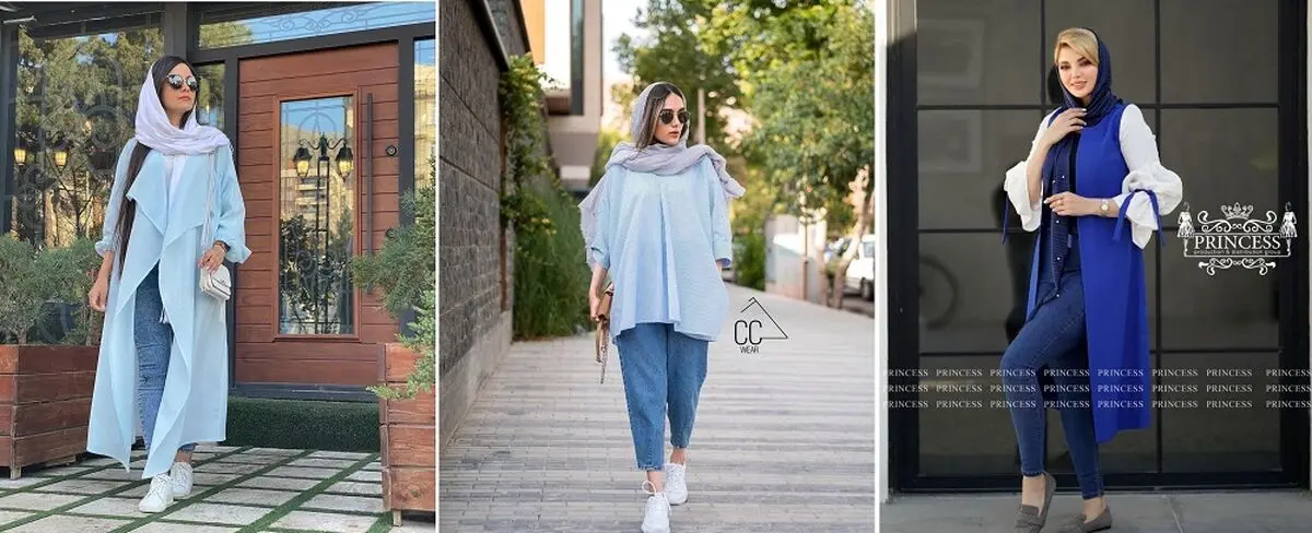 مانتوی آبی با شلوار جین