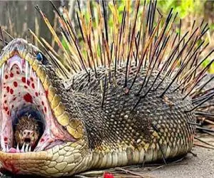 شاهکار حیات وحش / کبرا بی‌عقل جوجه‌تیغی را بلعید در شکمش مانند بمب عمل کرد