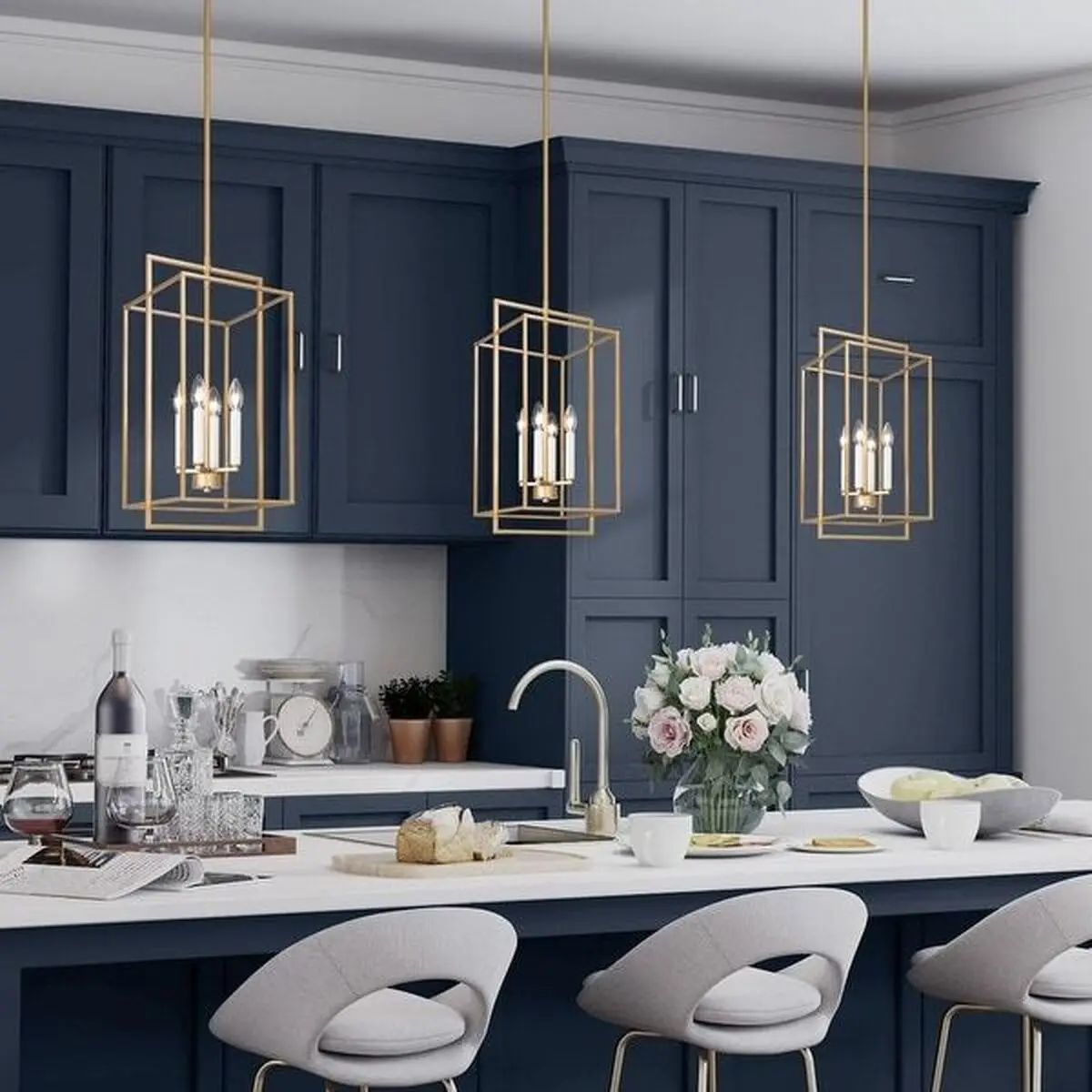 Dilley Mid-century Modern Gold 4-Light Lantern Chandelier Foyer Island Pendant for Dining Room - Bed Bath & Beyond - 35429396