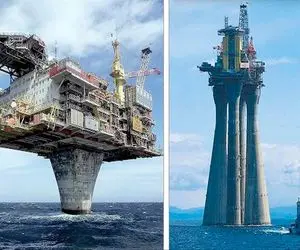 معماری خلاقانه؛ وسط دریا کنار سکوی نفتی روی تیرآهن خونه ساخته نقلی اعیونی 
