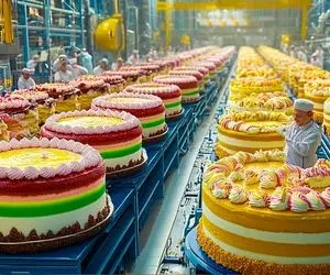 کارخانه کیک خامه ای؛ چند میلیون کیک رو با دستگاه شیک دیزاین می کنند ببینی حیرت میکنی