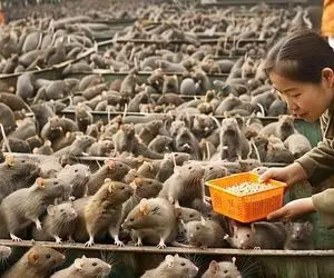 فرآوری موش؛ تو چین موش سیاه پشمالوی کریه چاق میکنن و بعد زایمان تو روغن داغ میندازن