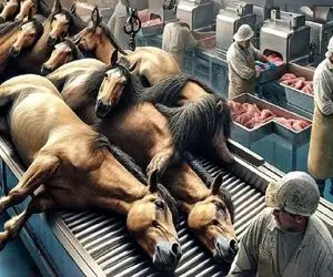 فرآوری اسب؛ پوست اسب اصیل محتضر رو درسته کند به صلابه کشید واسه پخت استیک