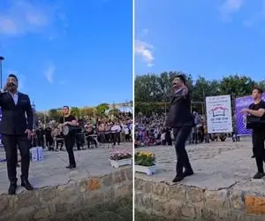 آواز بهجتی؛ خواننده سبیل چخماخی با کت شلوار بین این همه جمعیت آذری میخونه و میرقصه
