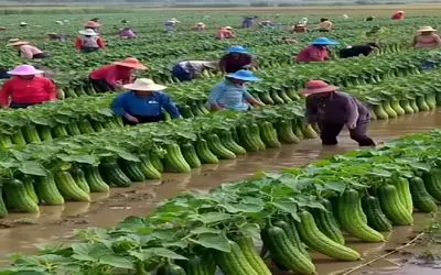 کشاورزی نوین؛ همینجوری تفریحی بذر خیار چنبر پاشیدن زمین جدی جدی بار داد کفشون بریده