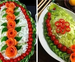 انواع تزیین سالاد همه جوره‌اش از کاهو تا خیار گوجه / داشتن چیدمان بی نظیر میز یا سفره