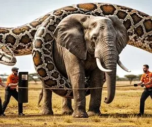 حیات وحش مصنوعی؛ فیل بچه دلیر برای نجات جان مادرش از چنگ پیتون غول کمک آورد