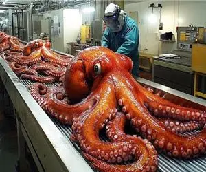 فرآوری اختاپوس؛ اختاپوس غول بعد صید میره سلاخخونه بشه سوپ سرآشپز