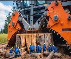 ابزارآلات غول پیکر؛ کنده کاری غول آسای اپراتور بیل مکانیکی برای بساز بنداز