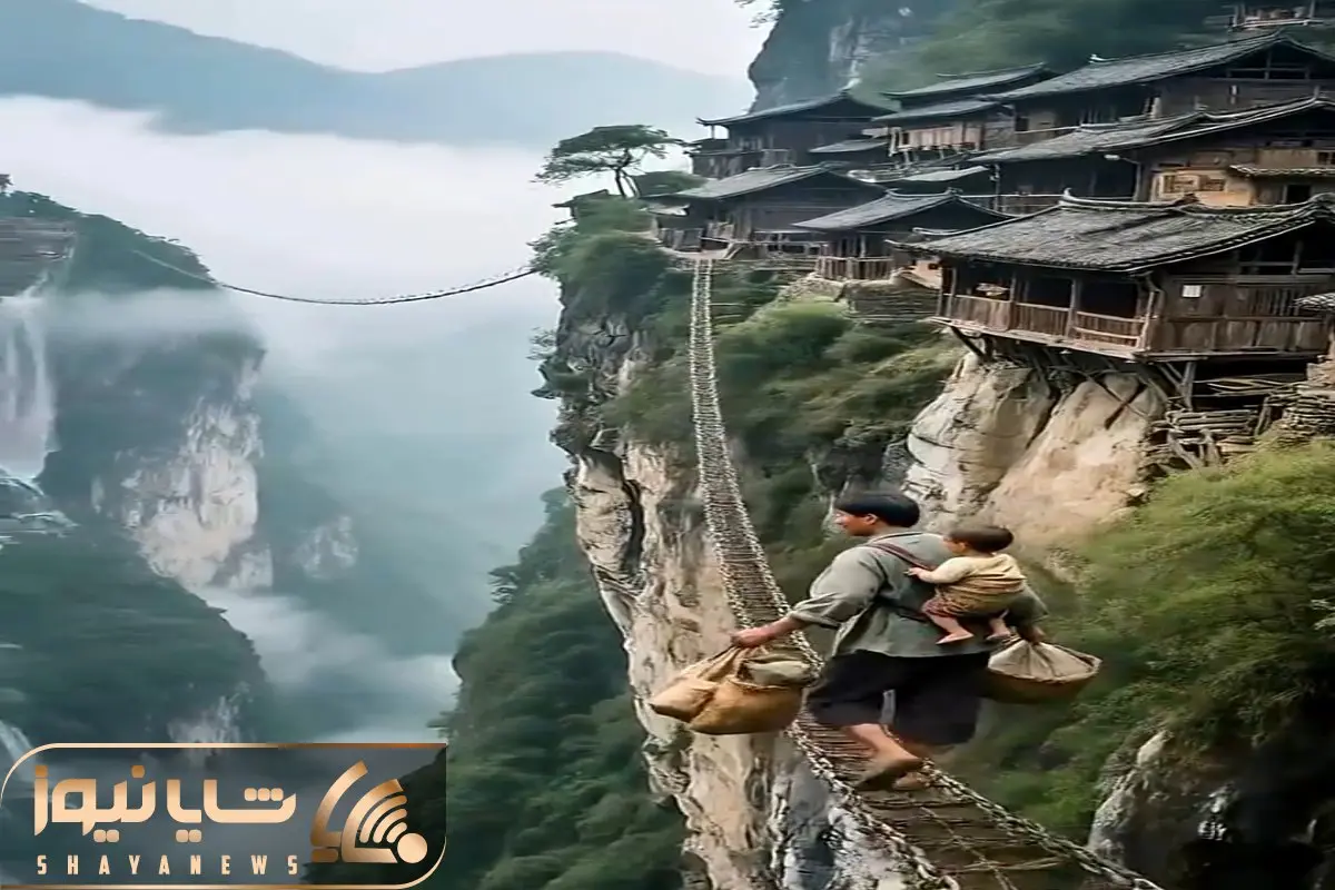 معماری خلاقانه؛ مرد بچه شو کول کرده از رو پل معلق بره خونه شون تا برسه قلبت میفته