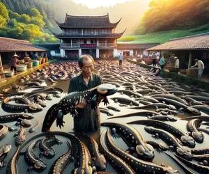 فراوری مارمولک؛ چغر غول رو چندش وار تو سوله تاریک پرورش میدن بعد سلاخی به سیخ میکشن