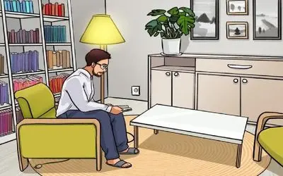 بازی فکری؛ سعی کن اشتباه مخفی شده در تصویر اتاق نشیمن مرد را پیدا کنی.
