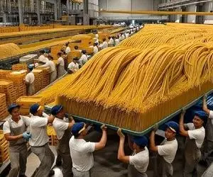 ماشین خانه خوشمزه؛ اینجا بیش از 1000000 تن ماکارونی تولید میکنن رشته هاش قد آدمن