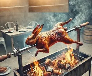 غذای باحال؛ سیخ داغ رو از باسن خرگوش تپلی سفید رد کرد رو آتیش پخت طعم دودی بگیره