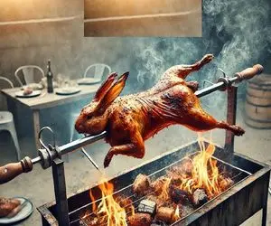 غذای باحال؛ سیخ داغ رو از باسن خرگوش تپلی سفید رد کرد رو آتیش پخت طعم دودی بگیره