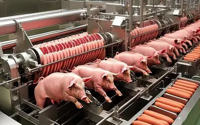 فرآوری خوک؛ خوک حرومی قلمبه لجن رو درسته گذاشت تو دستگاه سوسیس تحول گرفت