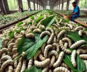 فرآوری کرم؛ کرم از پیله درومده رو سرخ میکنن میخورن با پیله ش هم پارچه ابریشم میسازن