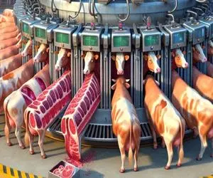 فرآوری گاو؛ گاو 450 تنی رو زنده میفرسته تو دستگاه با تکنولوژی مدرن استیک بشه