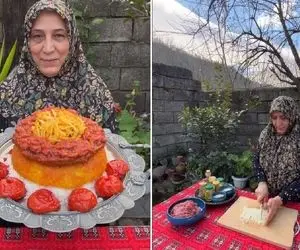 آشپزی شکوفه ای؛ بانوی گیلانی وایرال شده اینستا کباب تابه ای روسی درست میکنه دیشلمه