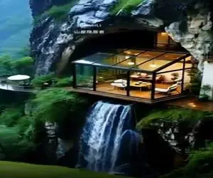 معماری خلاقانه؛ خونه غاری ساختن وسط کوه بوی نم بارون و صدای پرنده ها انقد برات واضحن