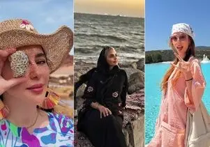 استایل های بازیگران زن ایرانی لب ساحل دریای خزر؛ دامن راحت روشن، لگ پوشی و تیپ بلک