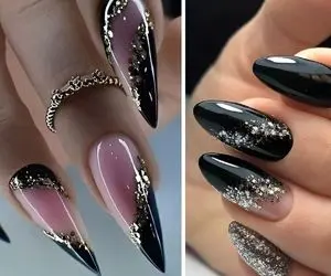 خوشگلاسیون منحصر به فرد با لاک مشکی گلیتر واسه یه دیزاین خاص / انتخابی جسورانه و شیک