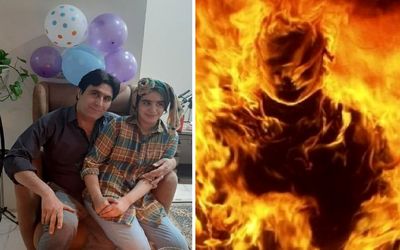 (ویدیو) لحظه خودسوزی هولناک امین کیانپور معلم اصفهانی جلو دادگاه
