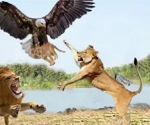 مستند حیات وحش؛ عقاب قسی القلب توله شیر پناه آورده به درخت چپاول میکنه