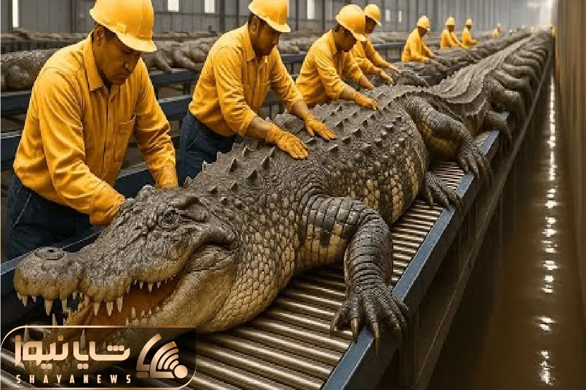 فرآوری تمساح؛ تمساح مثل موز پوست می‌کنن گوشتش سلفون می‌خوره، پوستش میره پاریس