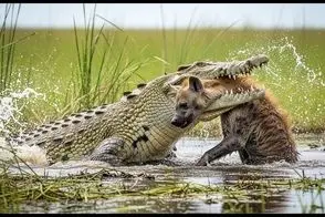 مستند حیات وحش؛ کروکودیل سر و گردن کفتار رو گرفت و مثل فیتو پیچوند