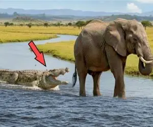 مستند حیات وحش؛ فیل پیر حین عبور از رودخونه اسیر آرواره تمساح سلطه گر شد