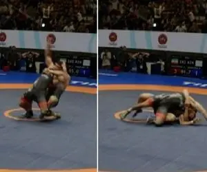 (ویدیو) کشتی کامران قاسمپور و عبدالرشید سعدالله‌یف و شکست تلخ لحظه آخری