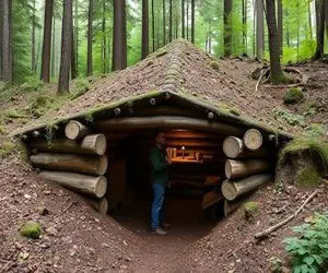 معماری خلاقانه؛ وسط جنگل با چوب و میخ خونه ساخته نقلی گل مالی کرده از سرما یخ نزنه