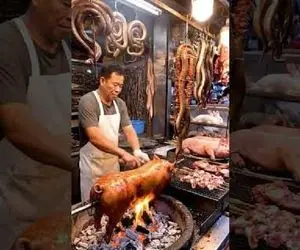 غذای خیابانی؛ خیابون چین شده جهنم خوک حرومی رو درسته با قساوت جزغال میکنه